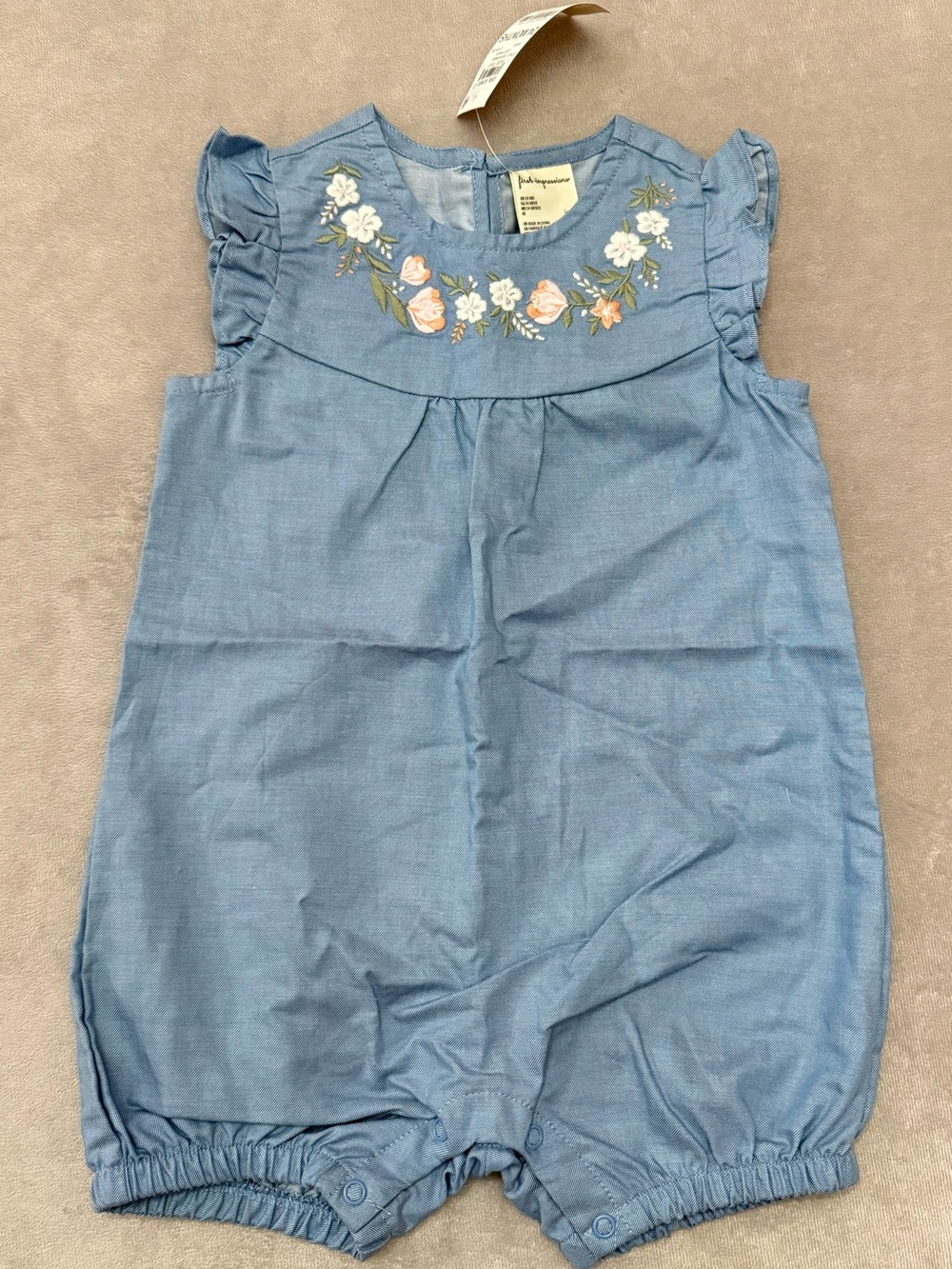 First Impressions Baby Girl Floral Embroidered Sunsuit Romper Light Wash 24M NWT